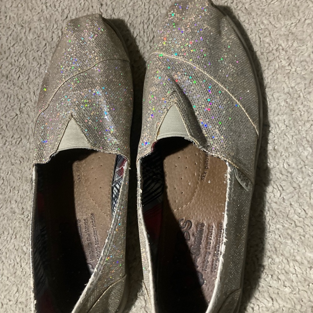 BOBS from Skechers Silver Sparkle Slip-On Flats